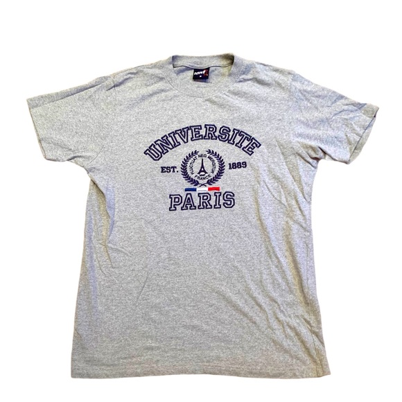 PARIS COTTON T SHIRT UNIVERSITE DE PARIS EMBROIDERED GRAY SZ MED NEW UNISEX. - Picture 1 of 4